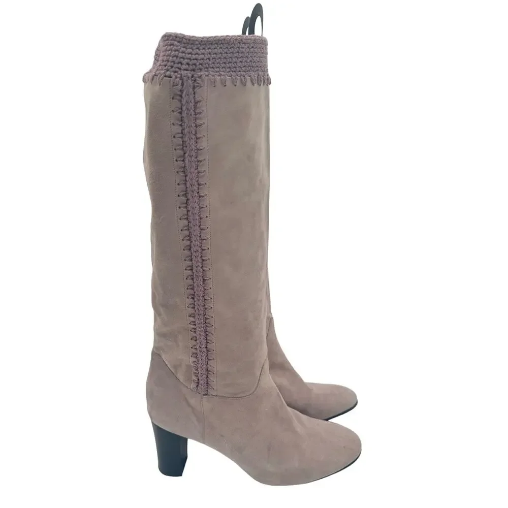 Hugo Boss Italian Suede Leather Crochet Lavender Pull On Designer Boots EU39